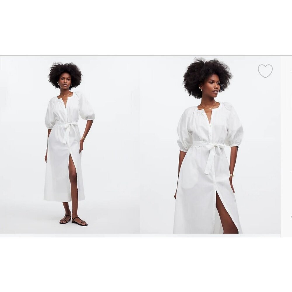 Madewell $138 Tie-Waist Button-Front Midi Dress in Poplin White Size M